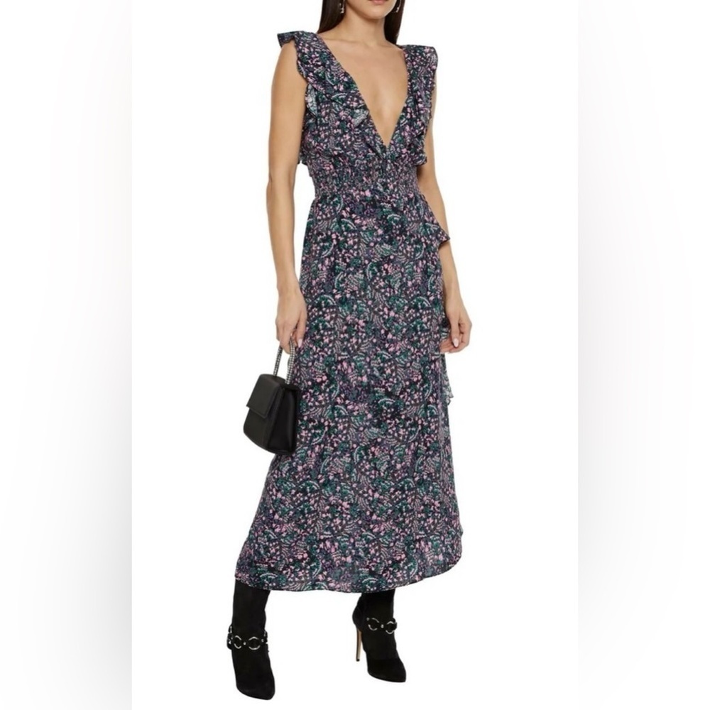 IRO Santu Ruffled Shirred Crepe De Chine Maxi Dress Size 38 US 6 feminine